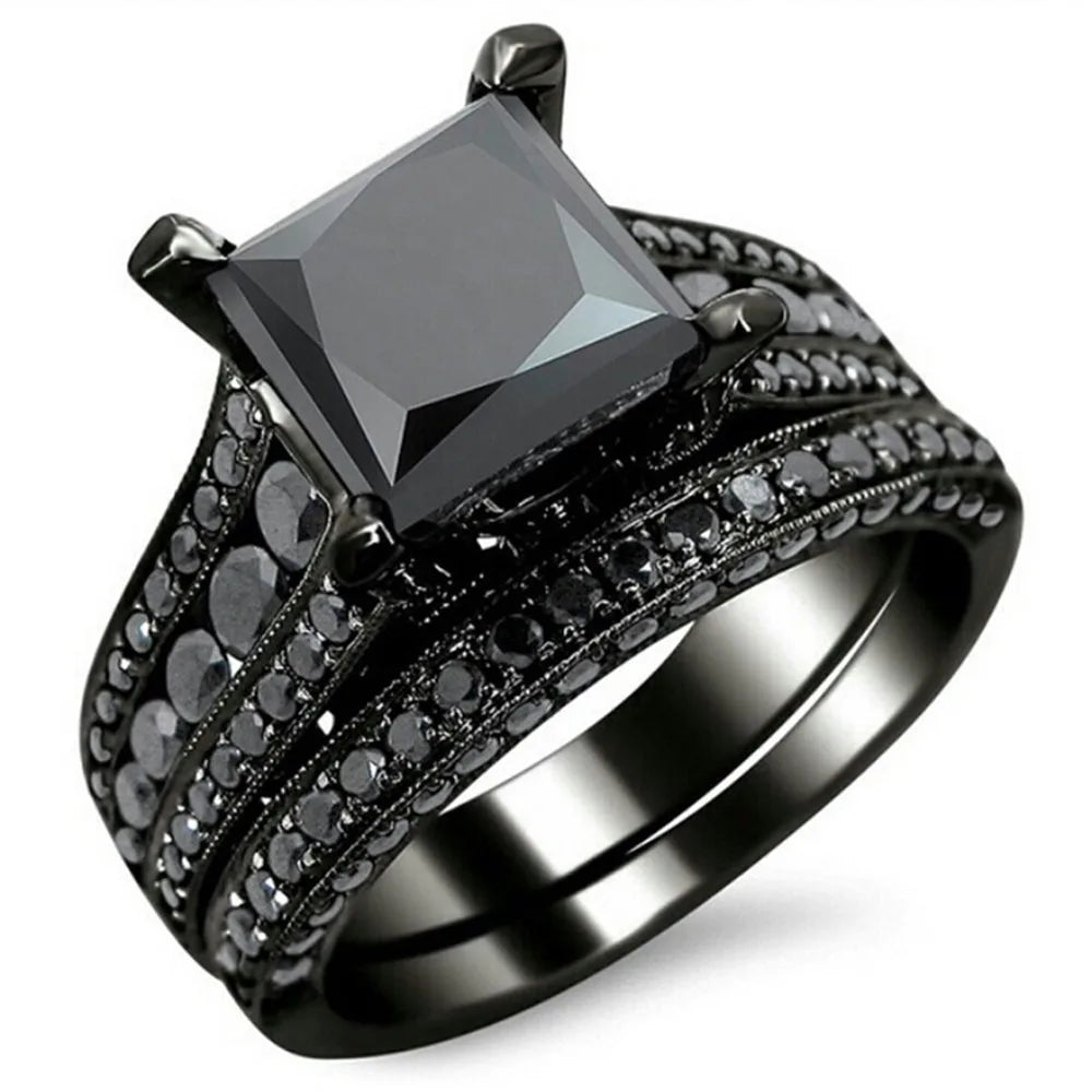 Charm Couple Romantic Purple Rhinestones CZ Rings Set