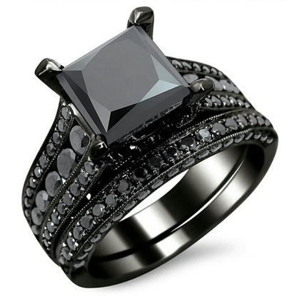 Charm Couple Romantic Purple Rhinestones CZ Rings Set