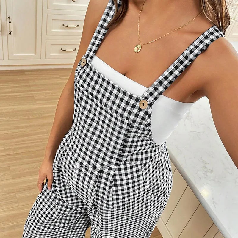 Overalls Casual Checkered Jumpsuit  Fit Maternity Overalls
