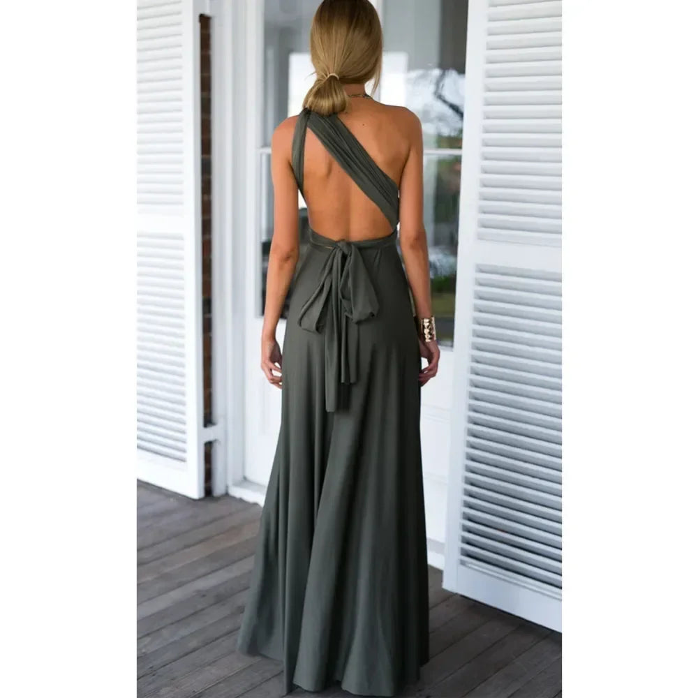 Multi-worn V-neck Vestidos De Fiesta Long Sexy Maxi Dress