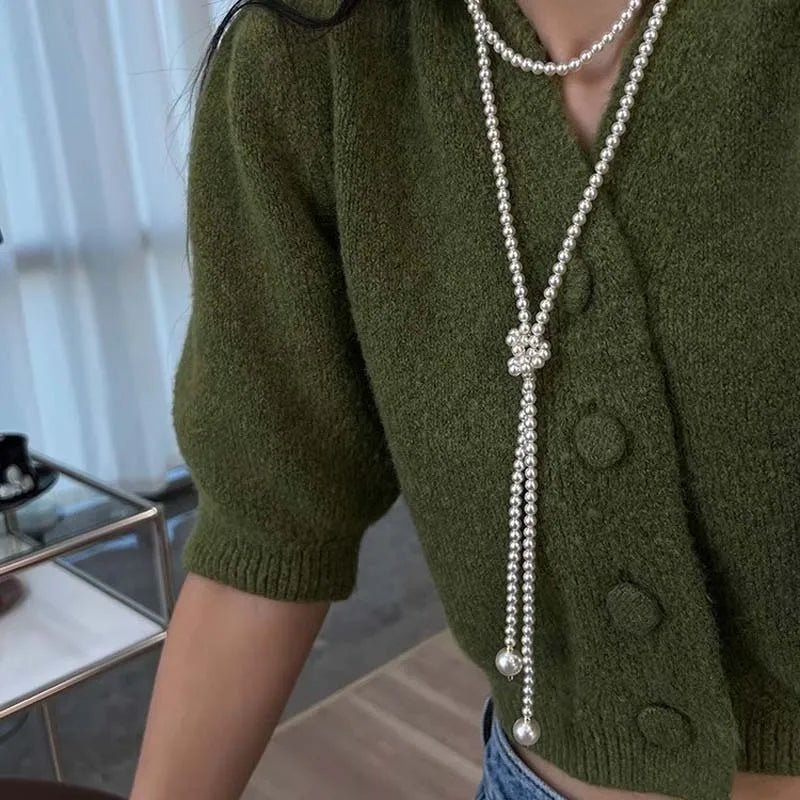 Vintage Imitation Pearl Long Chain Necklace