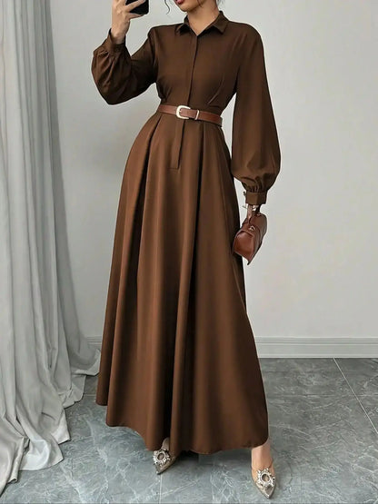 Elegant Long Lantern Sleeve Office Maxi Dresses