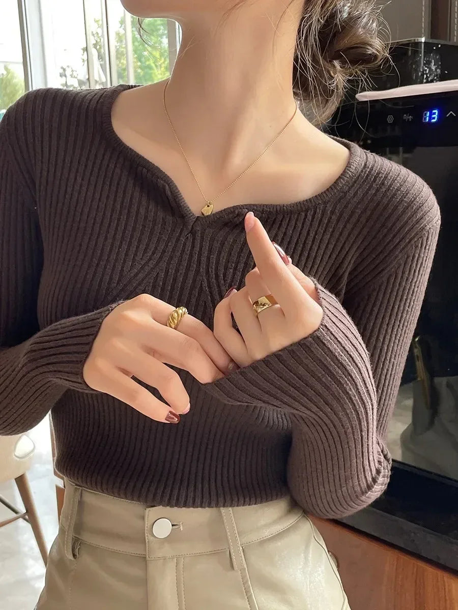 Chic Ribbed Slim Long Sleeve Sweater