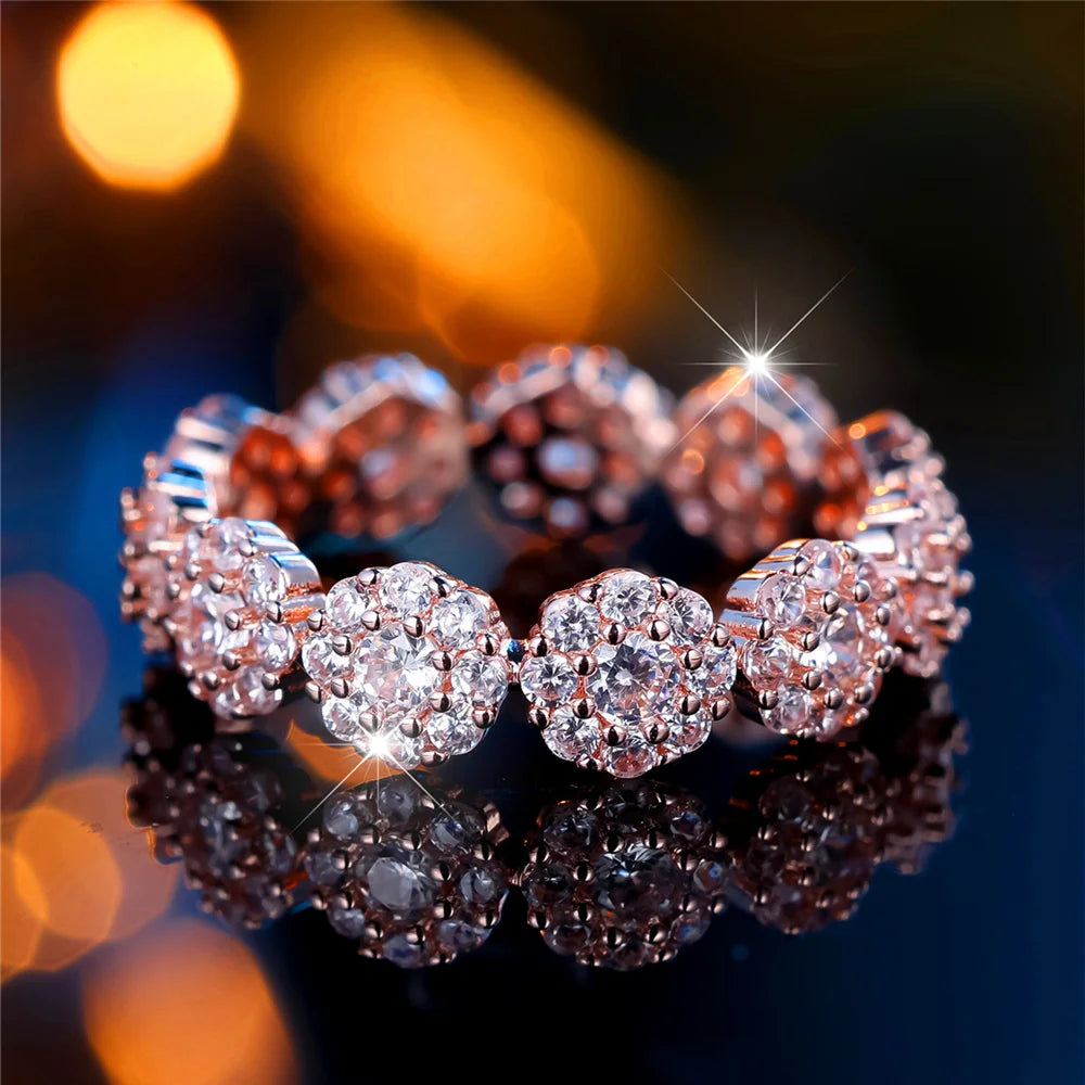 Charm White Zircon Stone Round Vintage Rose Gold Rings