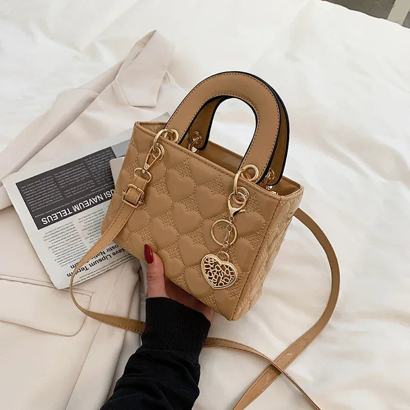 Red Love Leather Bright Surface Crossbody Bag