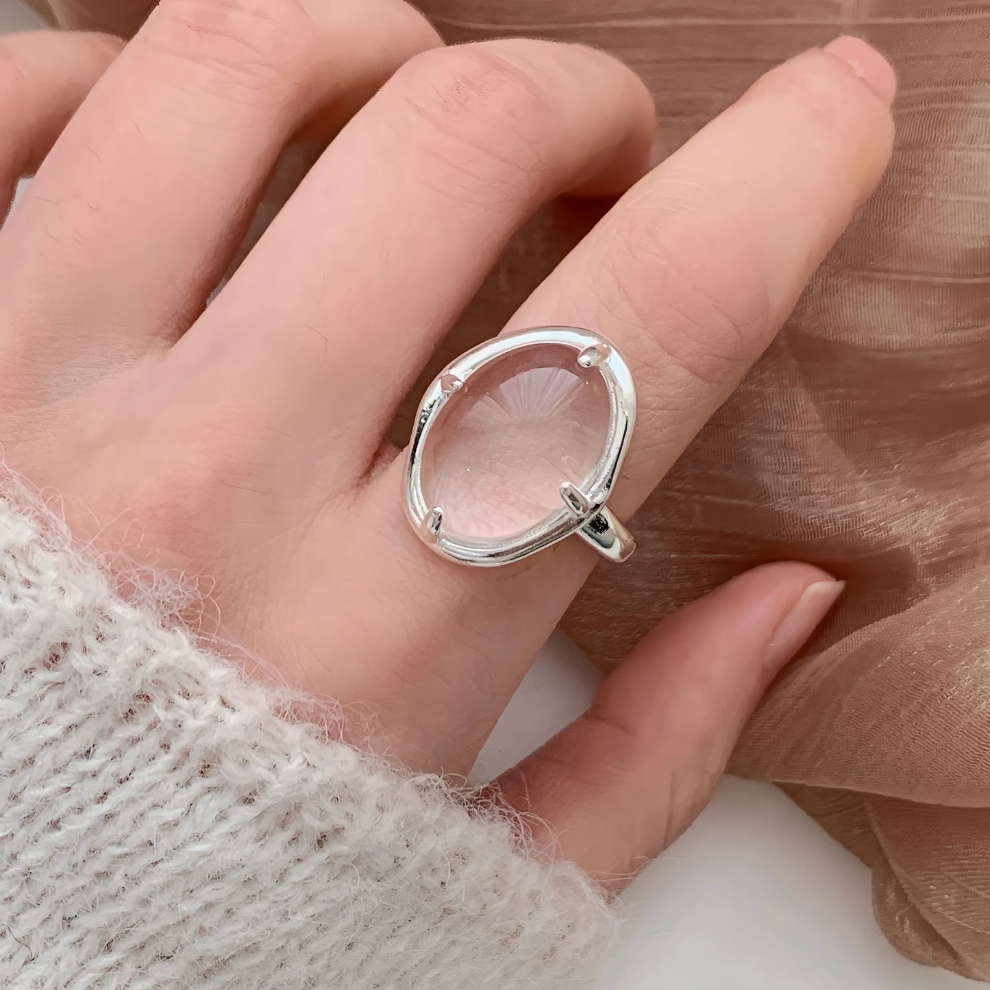 925 Sterling Silver Geometry Crystal Ring