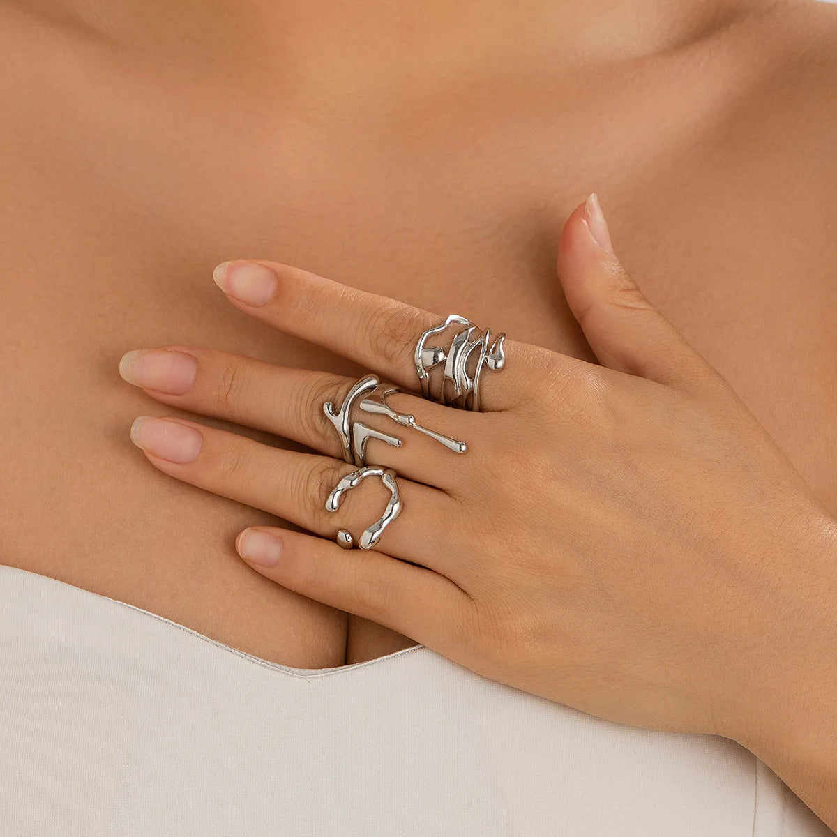 DANA Geometric Metal Irregular Rings Set