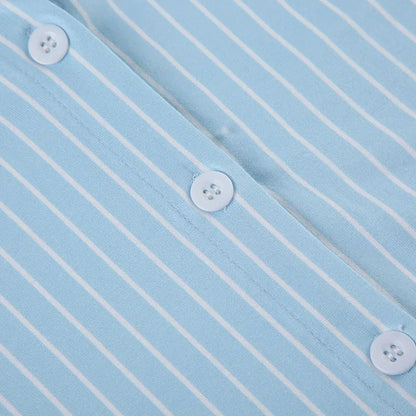 Sweetown Blue Stripe Short Sleeve Shirts