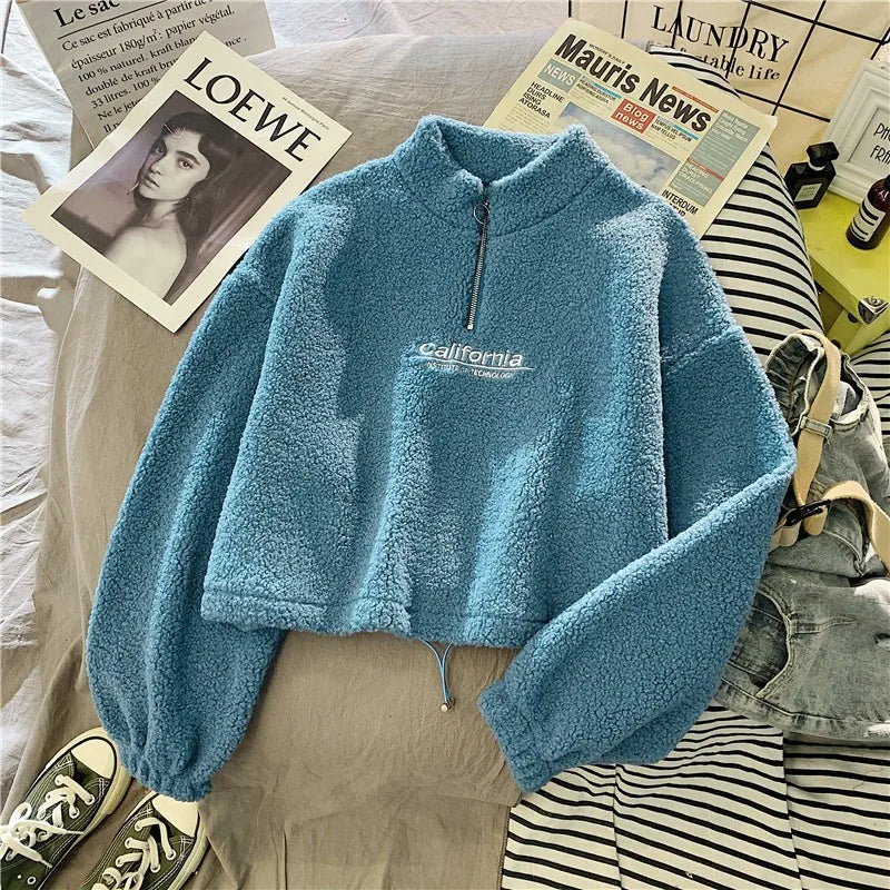 Stand Neck Fleece Long Sleeve Sweatshirt