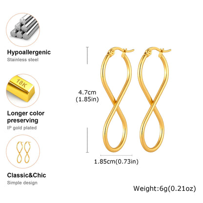 Twisted Infinity 18K Gold Plated Stainless Steel Trendy Minimalist Geometric Hoop Earrings