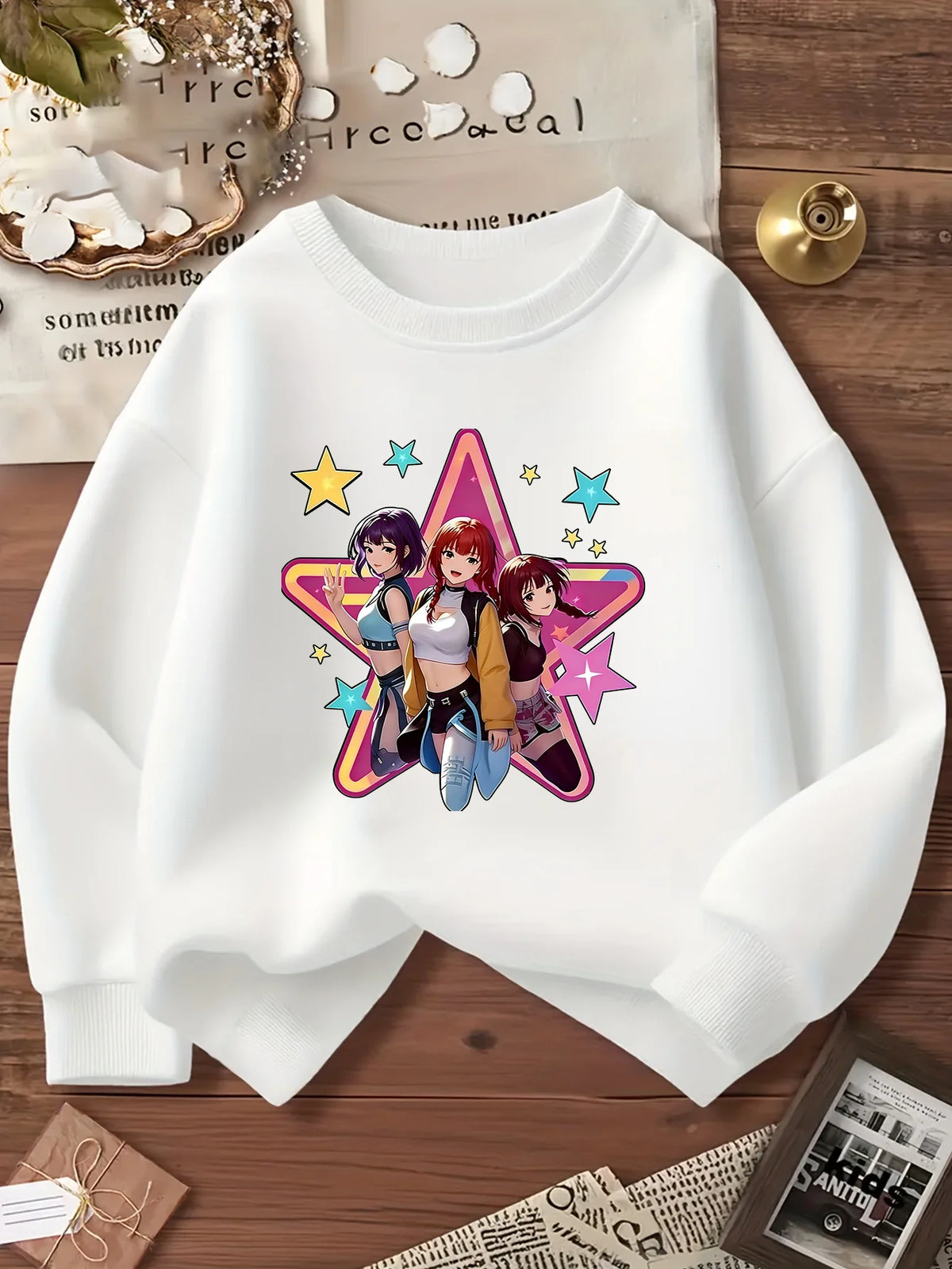 Sweet Cool Energetic Kids Sweatshirt with Trio Idol Print Hoodies