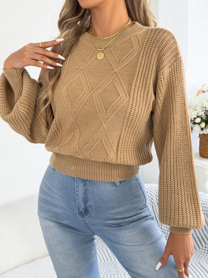 Round Neck Lantern Long Sleeve Knitted Sweaters