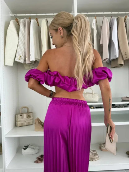 Elegant strapless casual pants Set