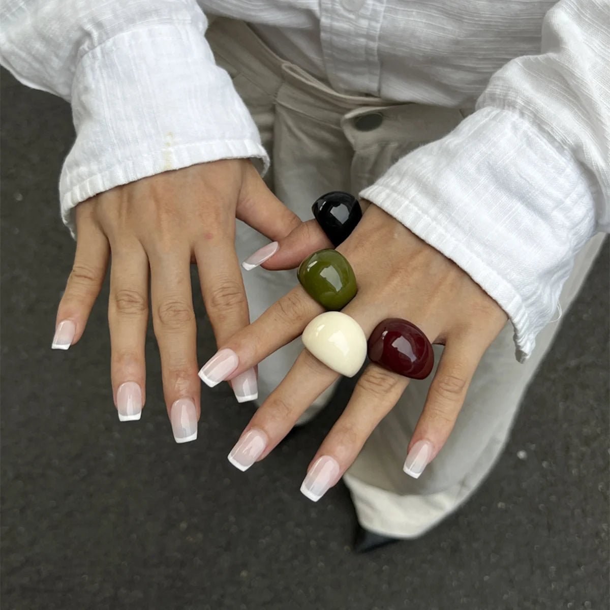 Vintage Smooth Water Drop Resin Plastic Boho Geometric Rings