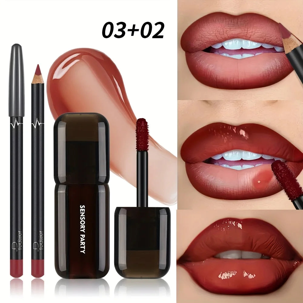 Gradient Lips Set Lip Liner + Glass Lip Gloss Mirror Shine Finish