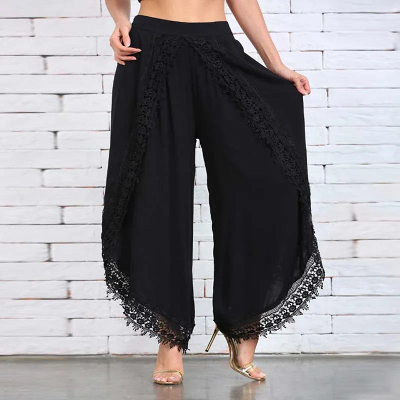 Lace Harem Pant Women Loose Solid Wide Leg Pants