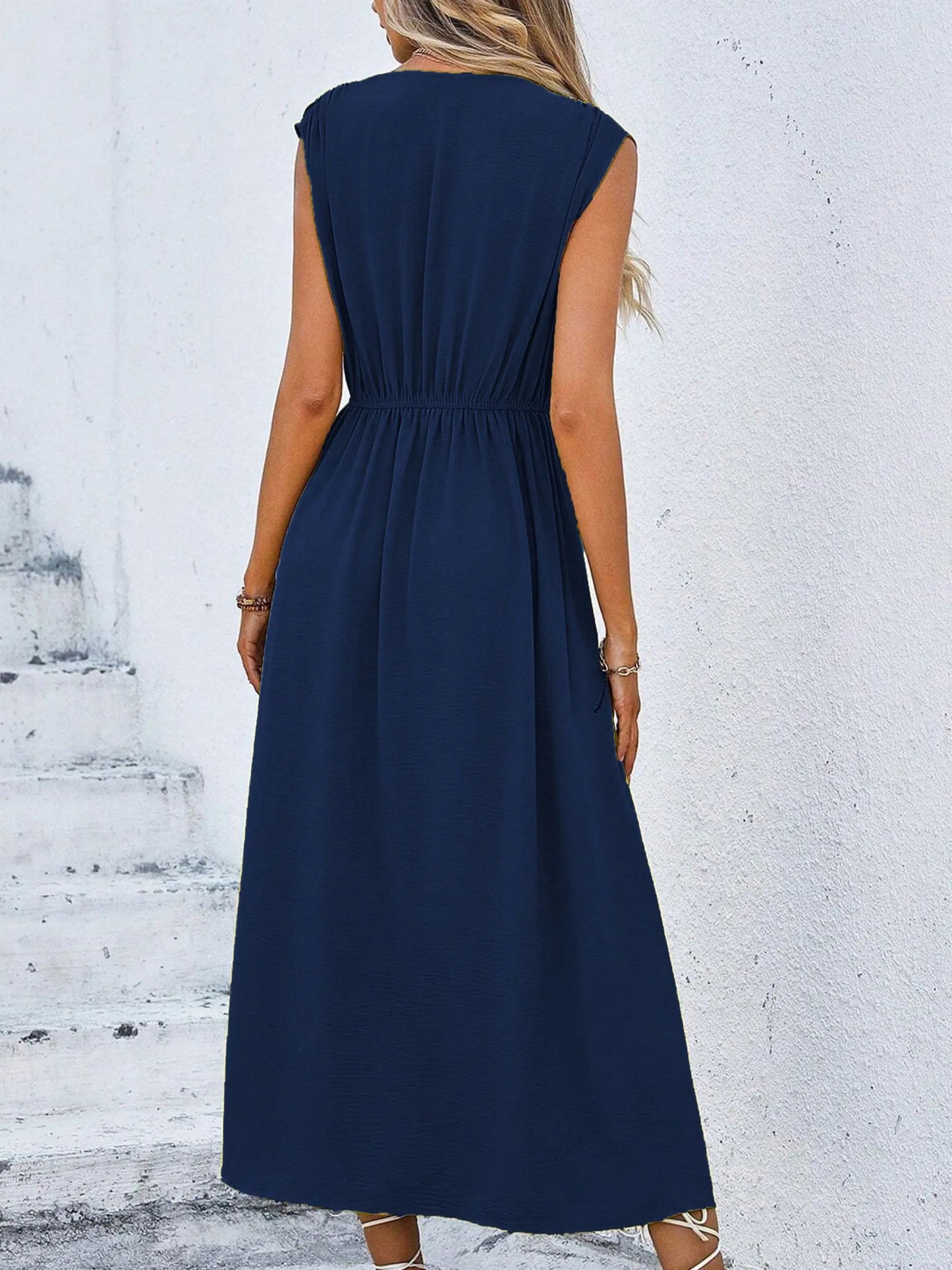 Sleeveless Front Thin Straps Elegant Belted Midi Dress