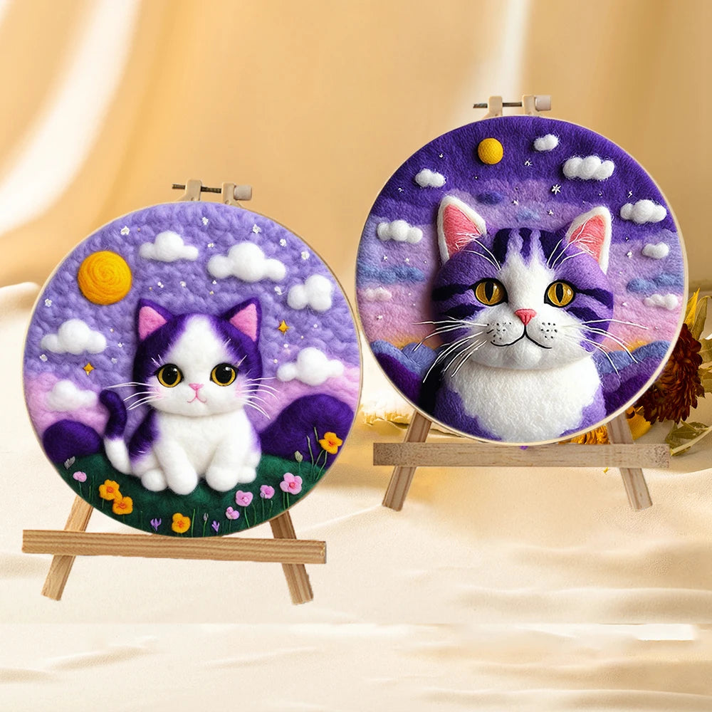 CHENISTORY Diy Poke Wool Felt Animals Cat Wool Needle Felt Set