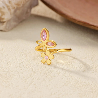 Elegant Zircon Flower Butterfly Rings