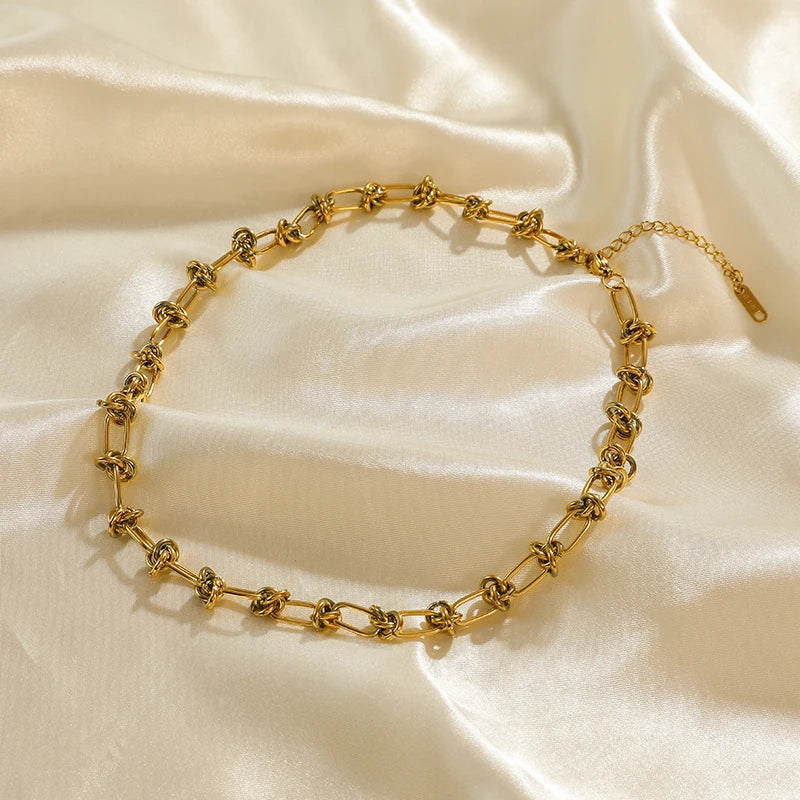 316L Stainless Steel Gold Color Woven Chain Chokers Necklace