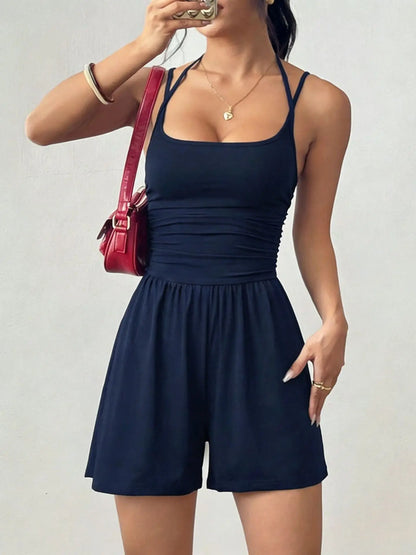 Halter Spaghetti Strap Casual Elastic High Waist Backless Wide Leg Jumpsuits