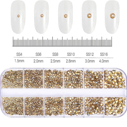 12Gird 3D Glass AB Crystal Nail Art Rhinestones Kit