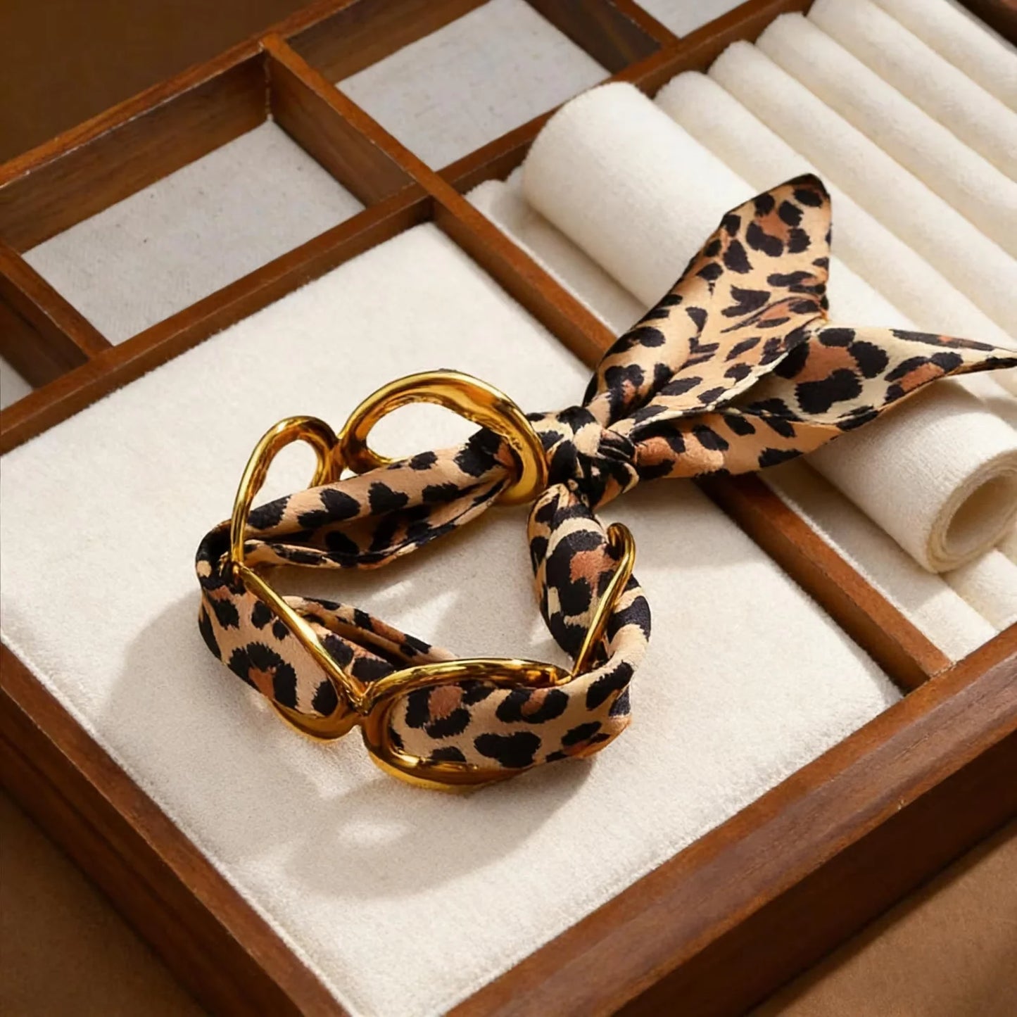 Luxury Simulated Silk Printed Silk Scarf Cuff Stainless Steel Hollow Open Cuff Bracelets