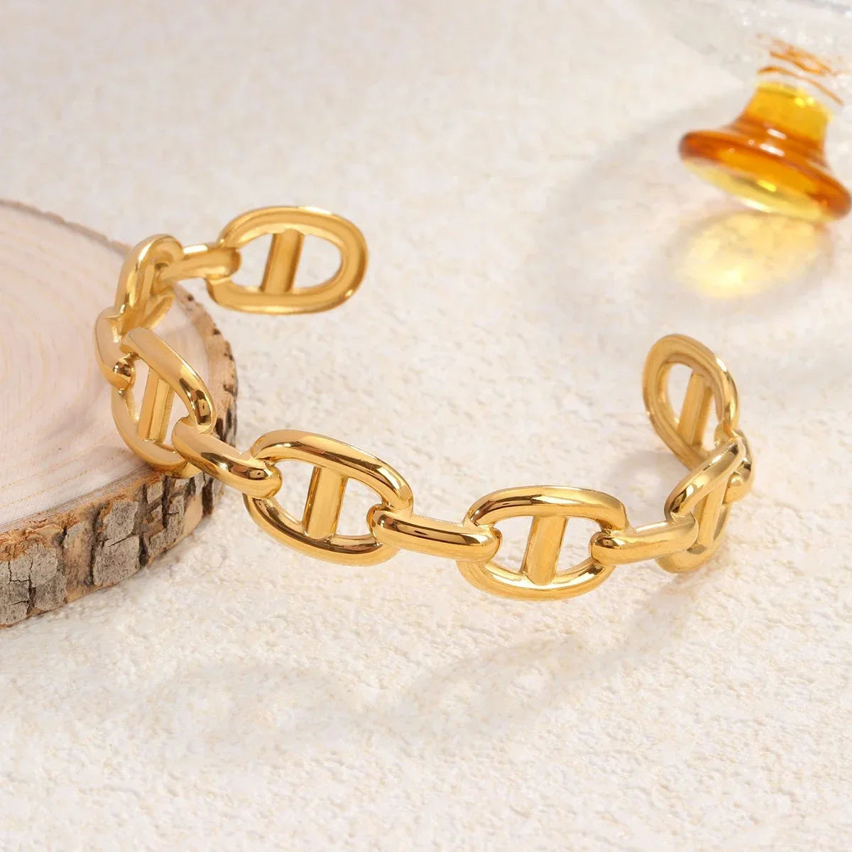 Gold Hollow-Out Cuff Stainless Steel Wide Bangle Bracelet