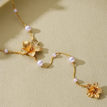 Long Tassel Imitation Pearl Flower Necklaces