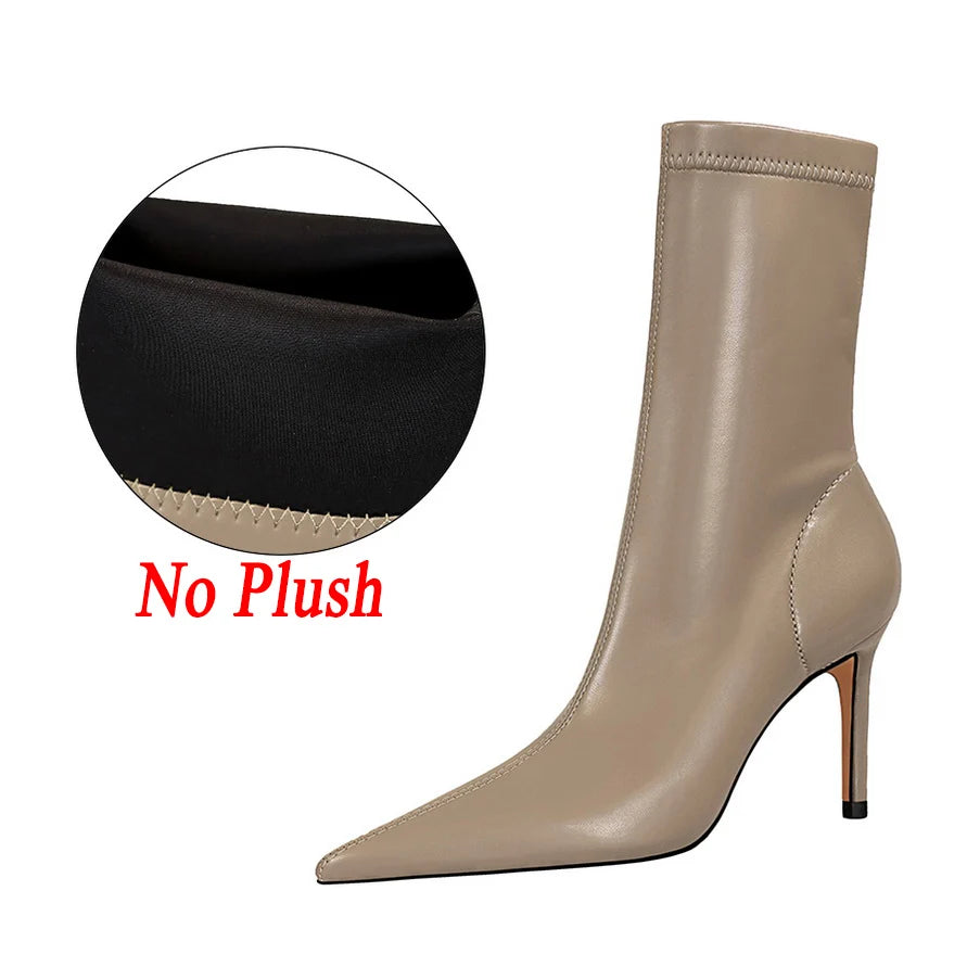 7.5cm 10cm High Heels Leather Short Ankle Boots