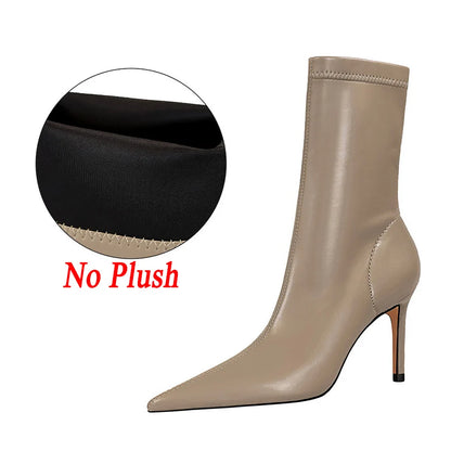 7.5cm 10cm High Heels Leather Short Ankle Boots