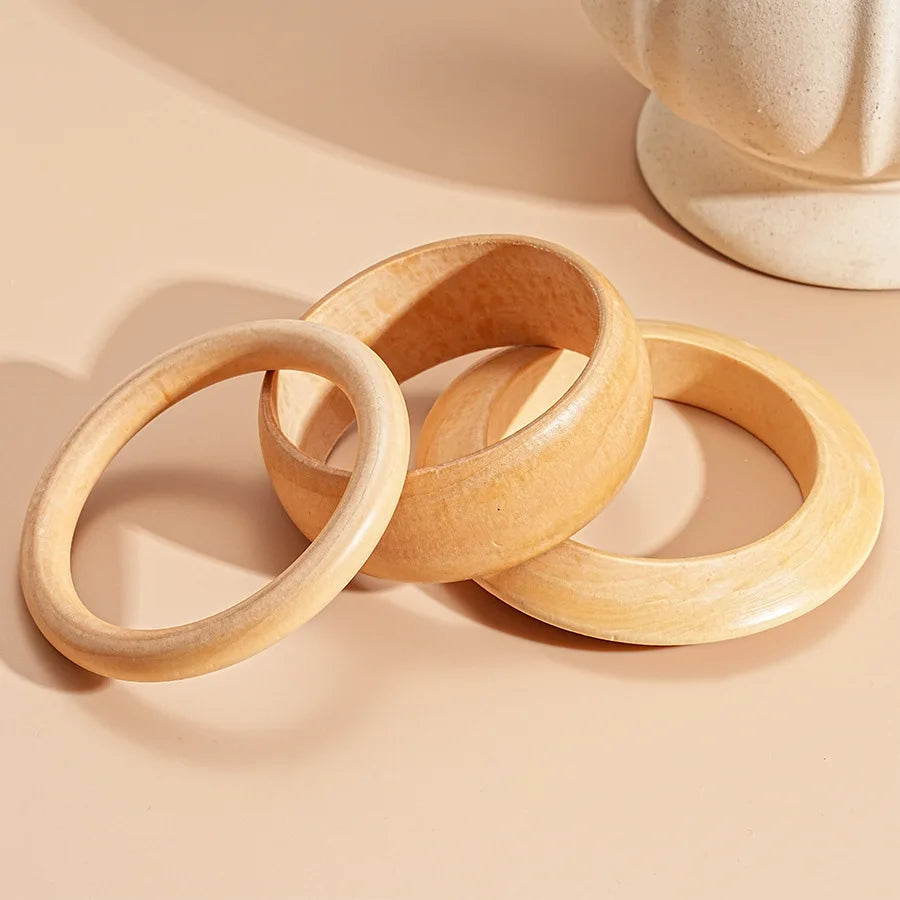 Hip Hop Khaki Brown Wood Wide Bangles