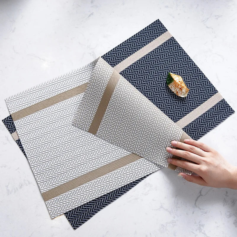 Striped PVC Table Mat Woven Waterproof