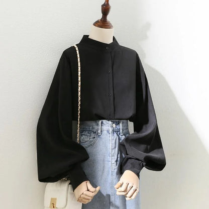 Long Lantern Sleeve Collar Loose Blouses
