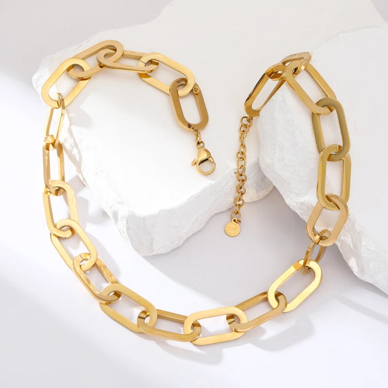 Stainless Steel Gold Color Thick Link Chain Necklace