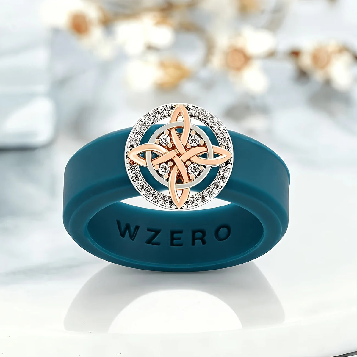Unique Dark Blue Witch Celtic Knot Shiny CZ  Irish Rings
