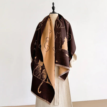 Luxury Winter Cashmere Little Cat Print Scarf