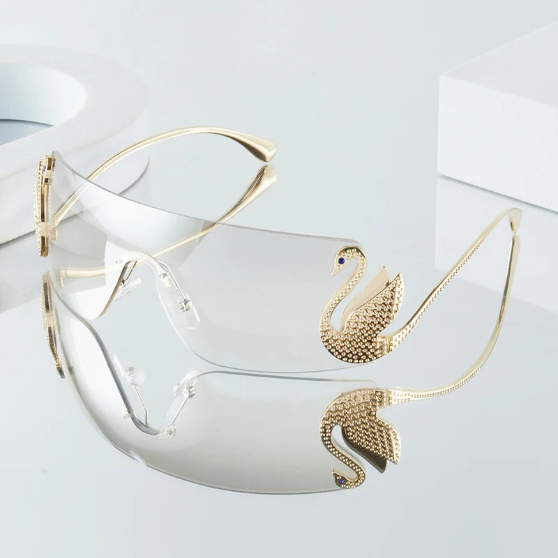 Frameless with Rhinestone Embellished Swan Sunglasses