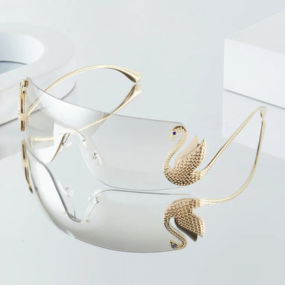 Frameless with Rhinestone Embellished Swan Sunglasses