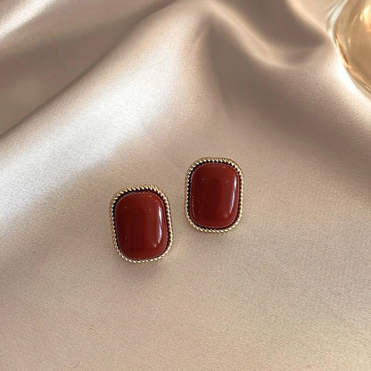 DANA Dripping Oil Wine Red Retro Stud Earrings