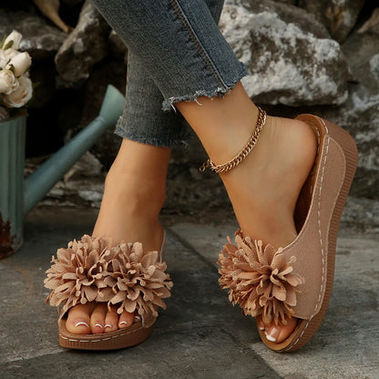Flower Decoration Wedge Open Toe Slip Sole Sandals