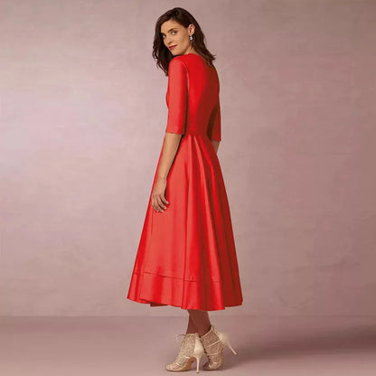 Short Sleeve V-neck Slit Solid High Quality Long Dress