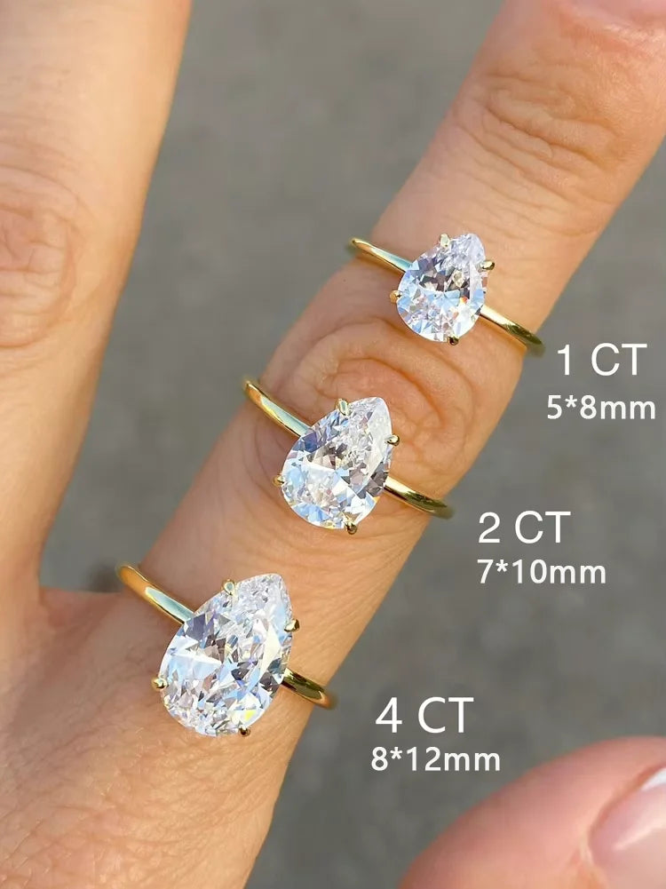 DANA 925 Silver 1-4 CT  Sparkling Pear Zircon Ring