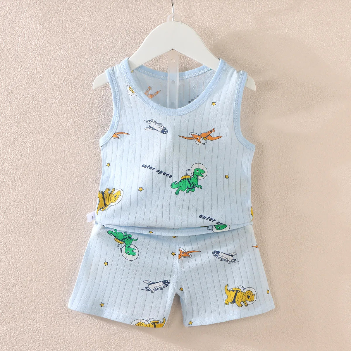 Cartoon Thin Style Sleeveless Baby Pajamas Set
