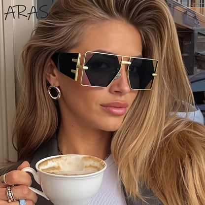 Steampunk Rectangle Metal Frame Sun Glasses