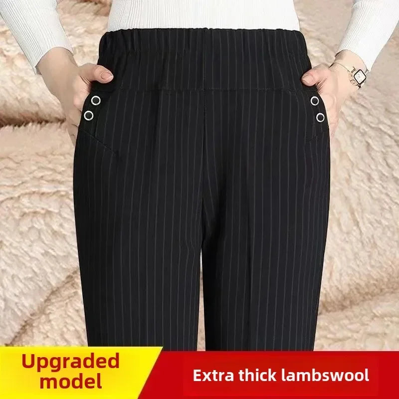 Thickened Fleece-Lined High-Waisted Casual Pants
