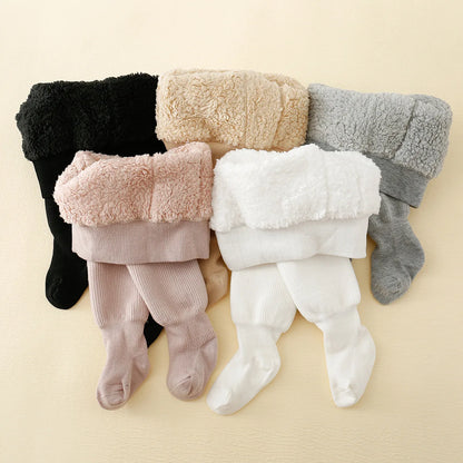 Winter Polar Fleece Lining Stripes Plus Thick Warmth Cotton Tights Toddler Leggings