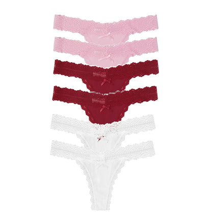6pcs/Set Perspective Floral Panties Lace Thongs Low Waist G-string