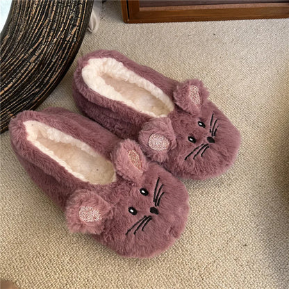 Winter Warm Home Fuzzy Fur Cotton Non Slip Grip Fluffy Lazy Slippers