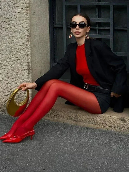 Red Pantyhose Stockings Slim Silk Socks